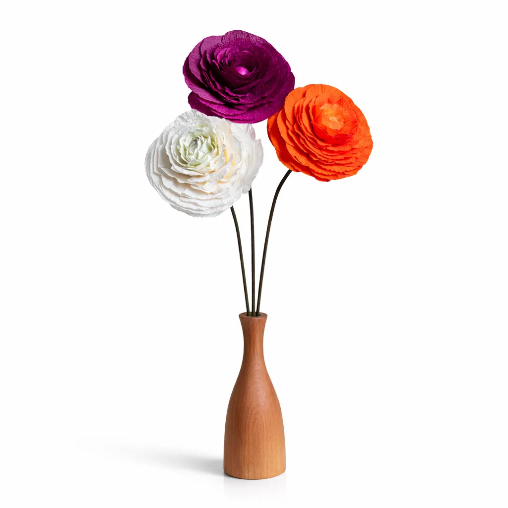 Ranunculus El Yapımı Kağıt Çiçek (Beyaz) - Görsel 2