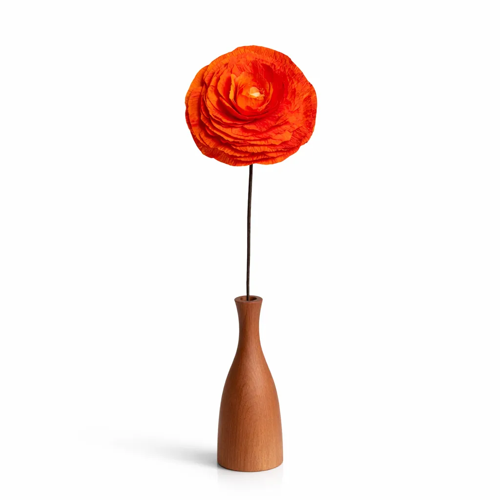 Ranunculus El Yapımı Kağıt Çiçek (Turuncu)